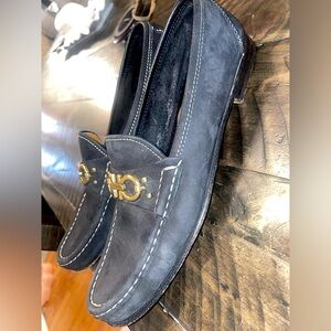Women's Black Loafers with Gold Accent